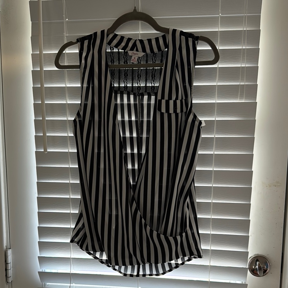 Candie's Asymmetrical Black and White Wrap Sheer Tank Top